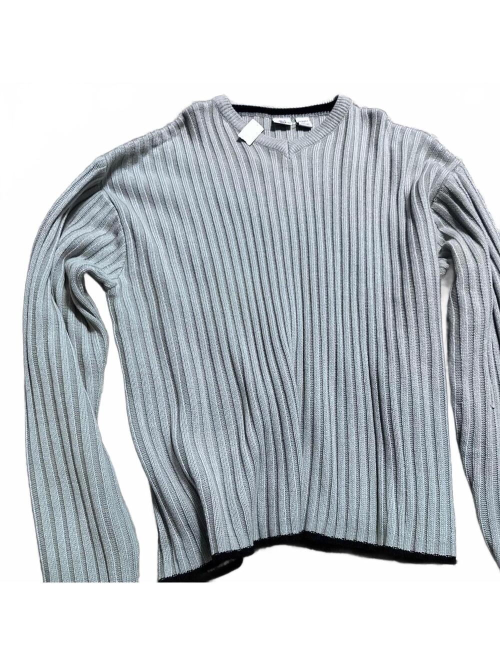 90s Deadstock Gray Knit Cotton Anchor Blue Sweater Size XXL
